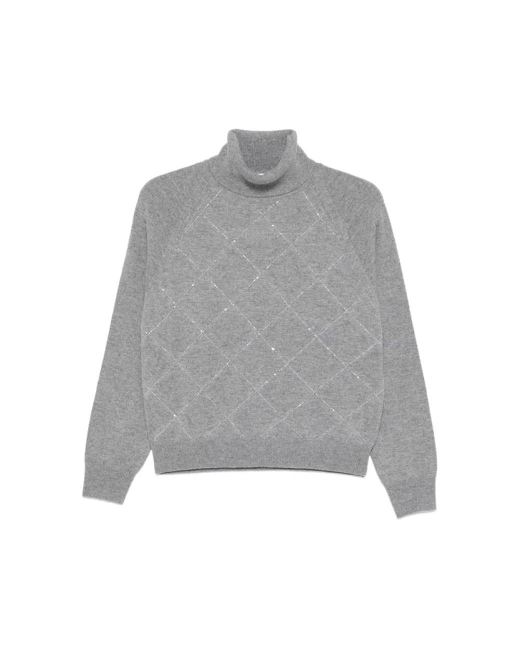 Peserico Truien & Vesten ,Grijs ,Wol Wollen Trui Met Diamantpatroon in het Gray