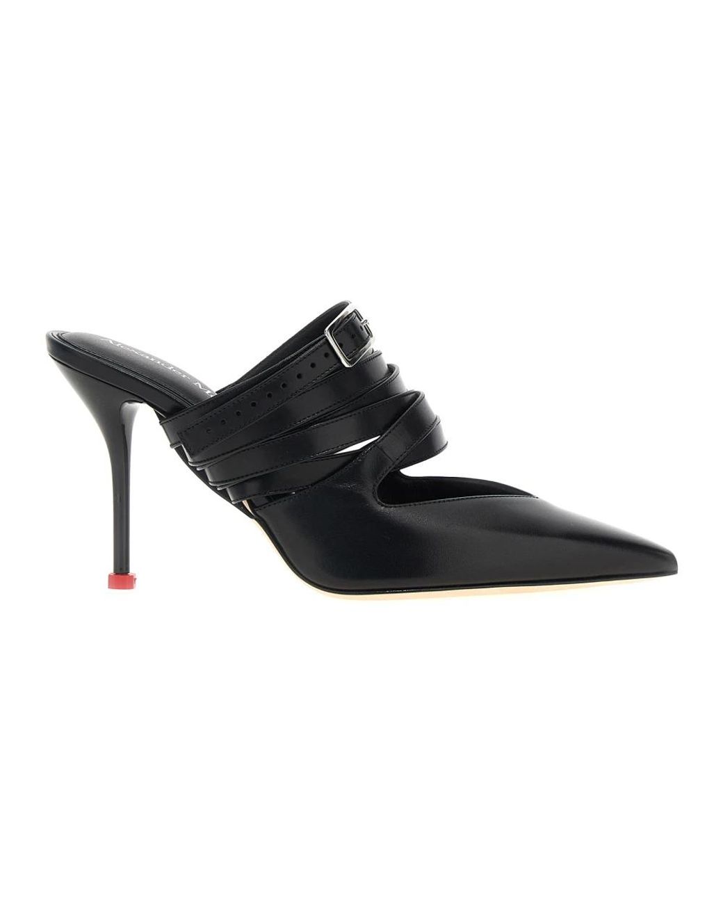 McQueen Black Heeled Mules