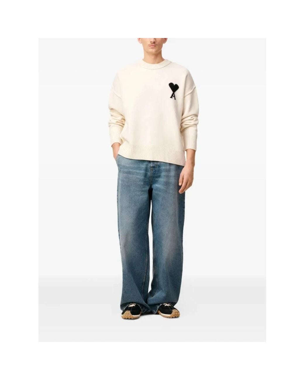 AMI White Round-Neck Knitwear for men