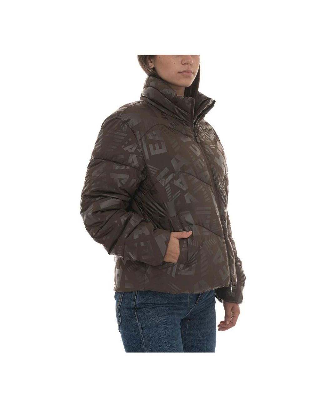 EA7 Brown Nylon Steppjacke Mit Monogramm