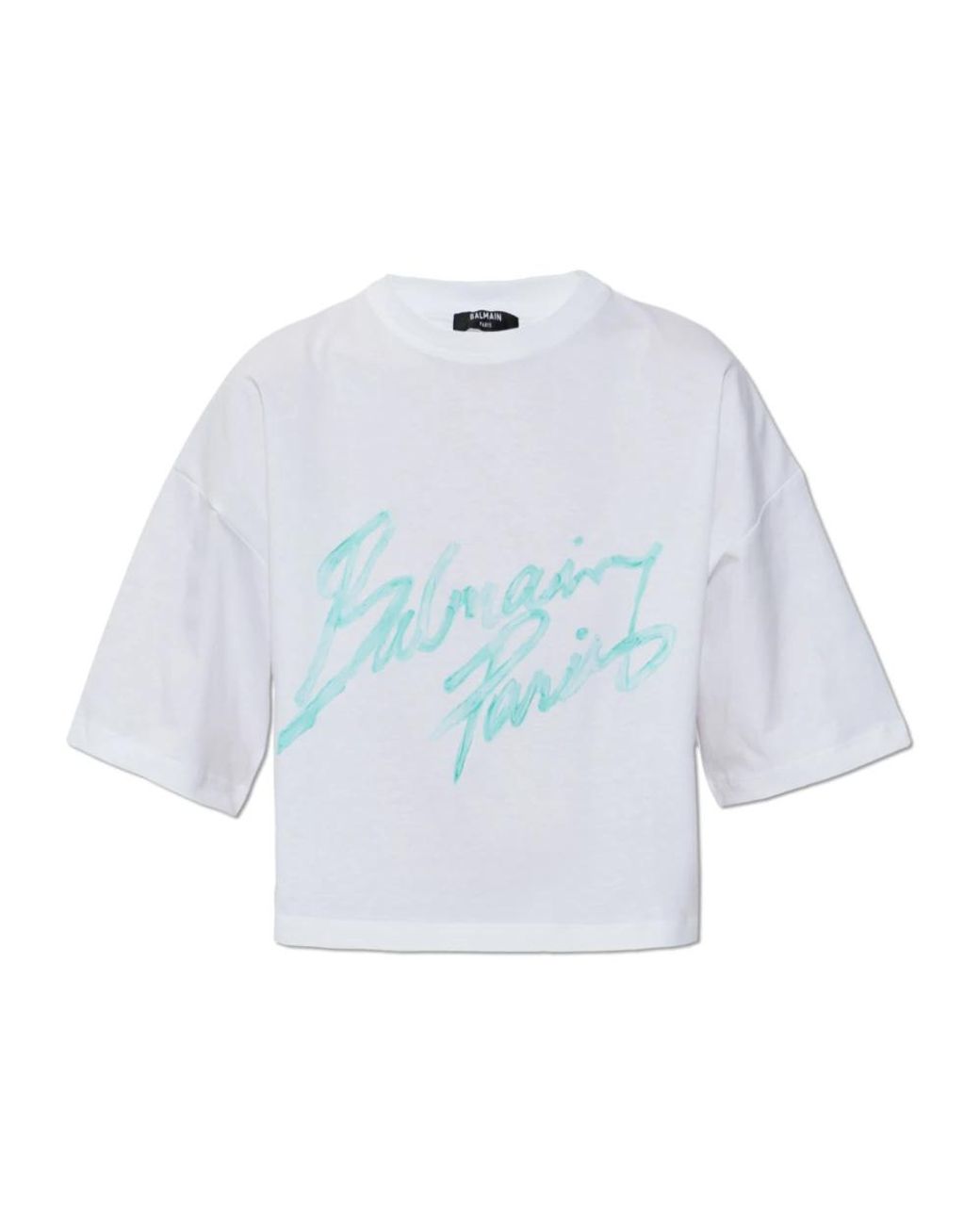 Balmain Tops ,Wit ,Katoen Short Loose-Fit T-Shirt in het Blue