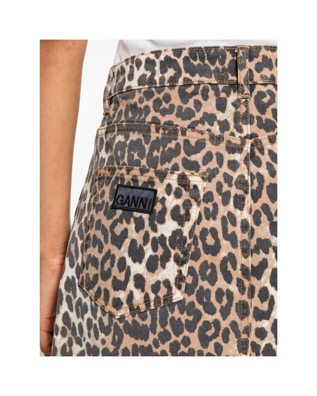 Ganni Leopard Denim Maxi Split Rok in het Natural