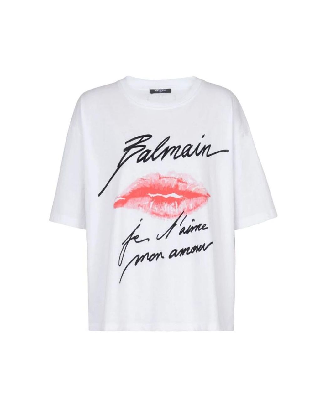 Balmain White Kiss Print Oversized T-Shirt With Script Logo