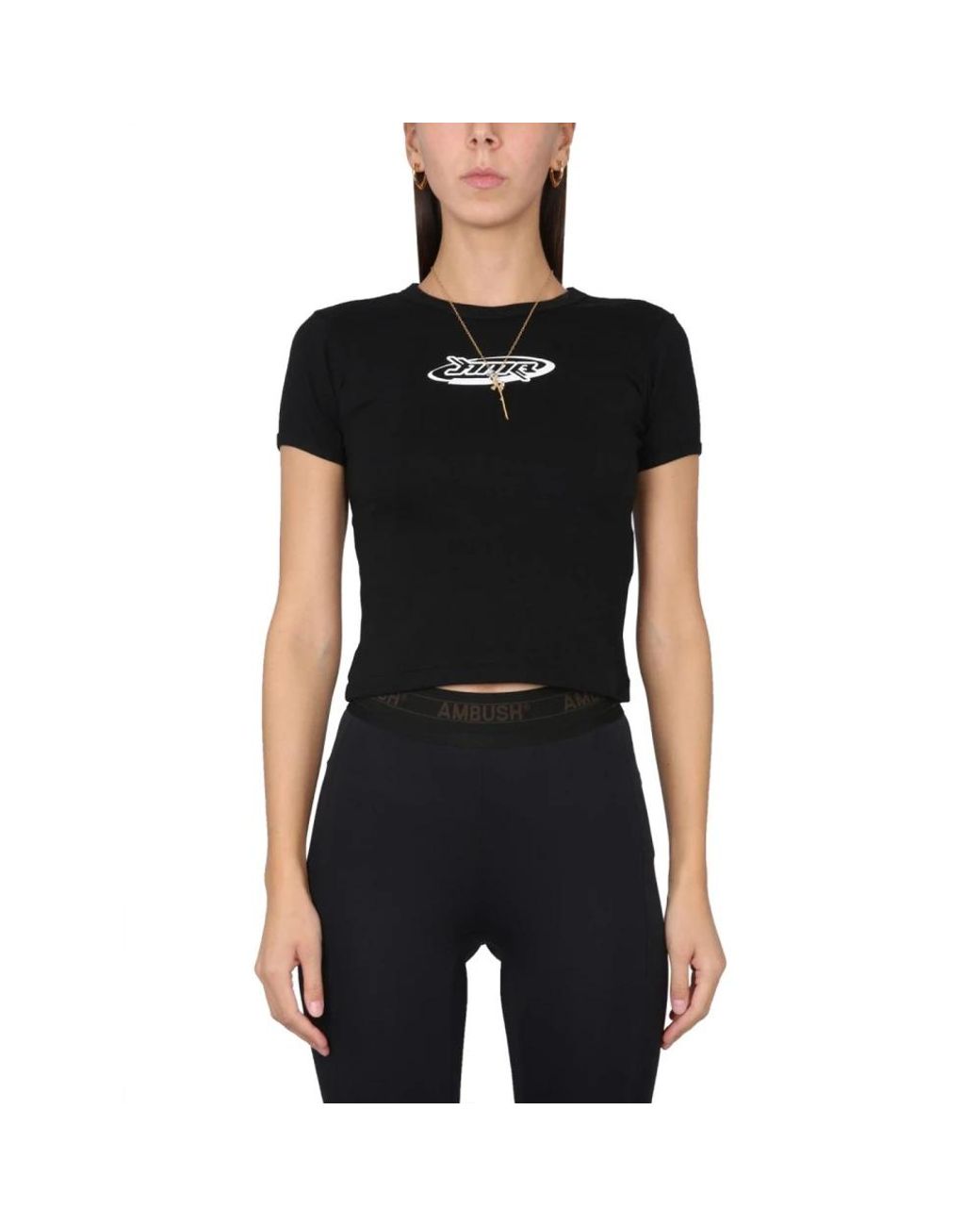 Ambush Tops ,Zwart ,Logo Graphic Cropped T-Shirt in het Black