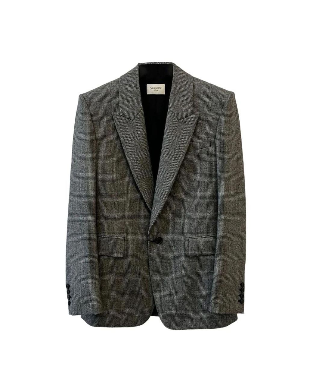 Saint Laurent Jassen ,Grijs ,Wol Prince Of Wales Wollen Flanellen Jas in het Black voor heren