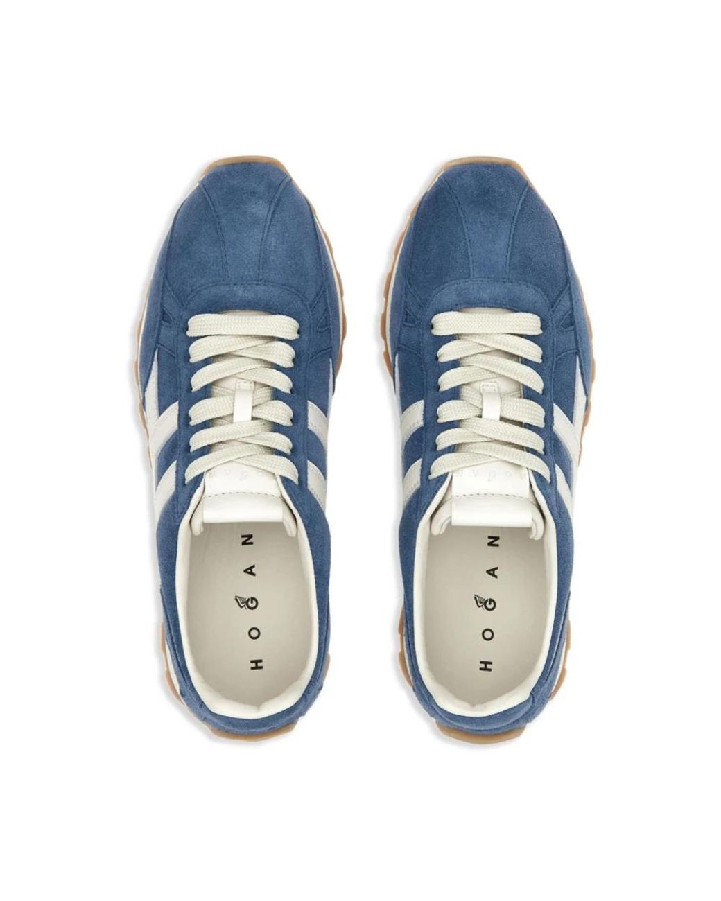 Hogan Blue Soft Suede Sneakers With Contrasting Stripes