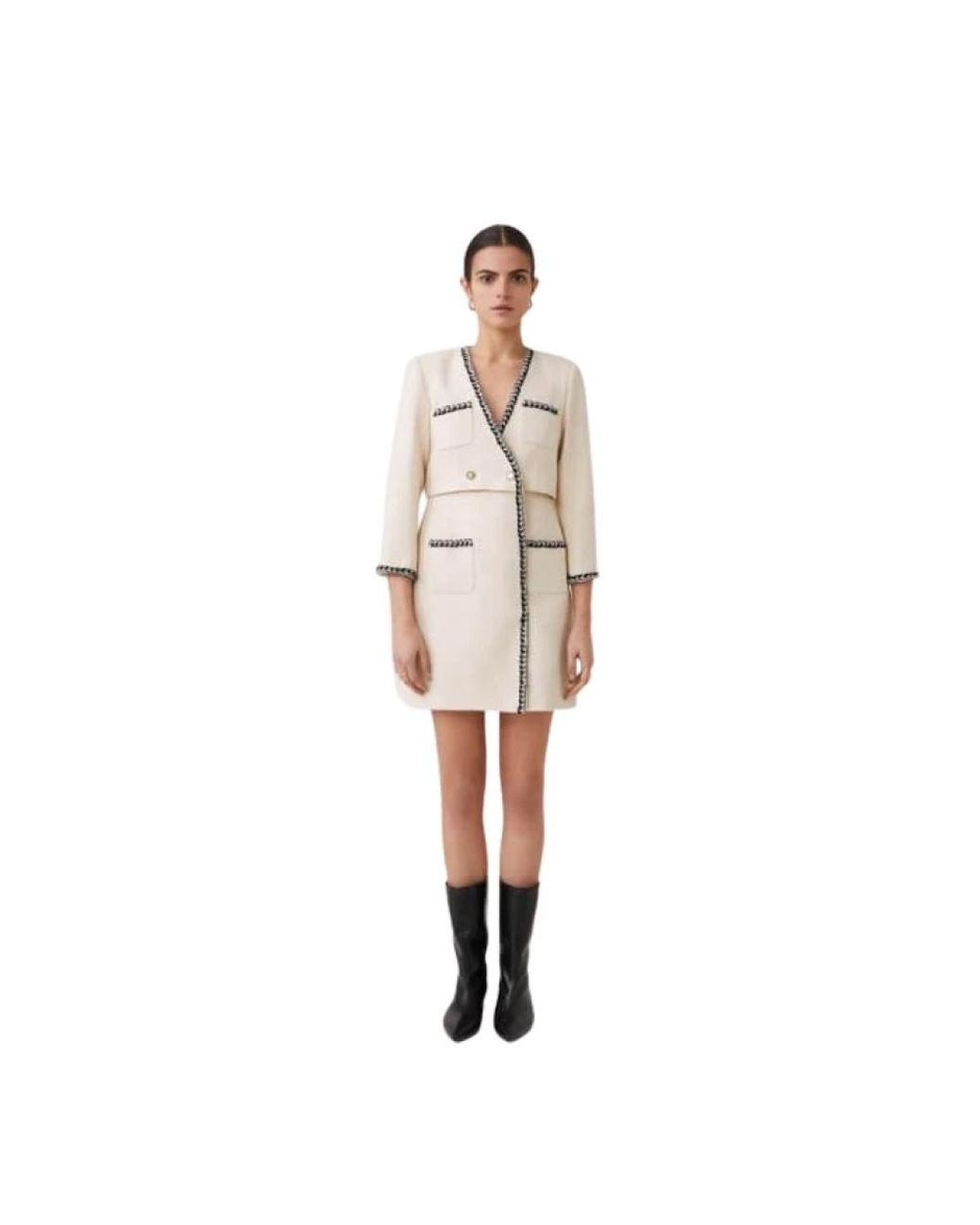 Suncoo Kleedjes ,Wit ,Crèmekleurige Gekruiste Jurk Met Chanel-Details in het White