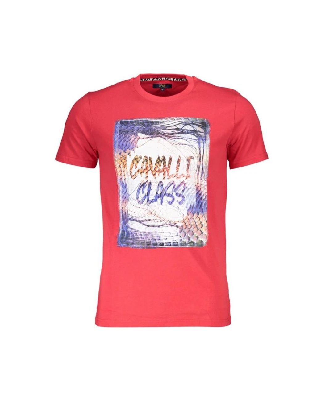 Roberto Cavalli Tops ,Rood ,Katoen Rode Katoenen T-Shirt Met Print Logo in het Pink voor heren