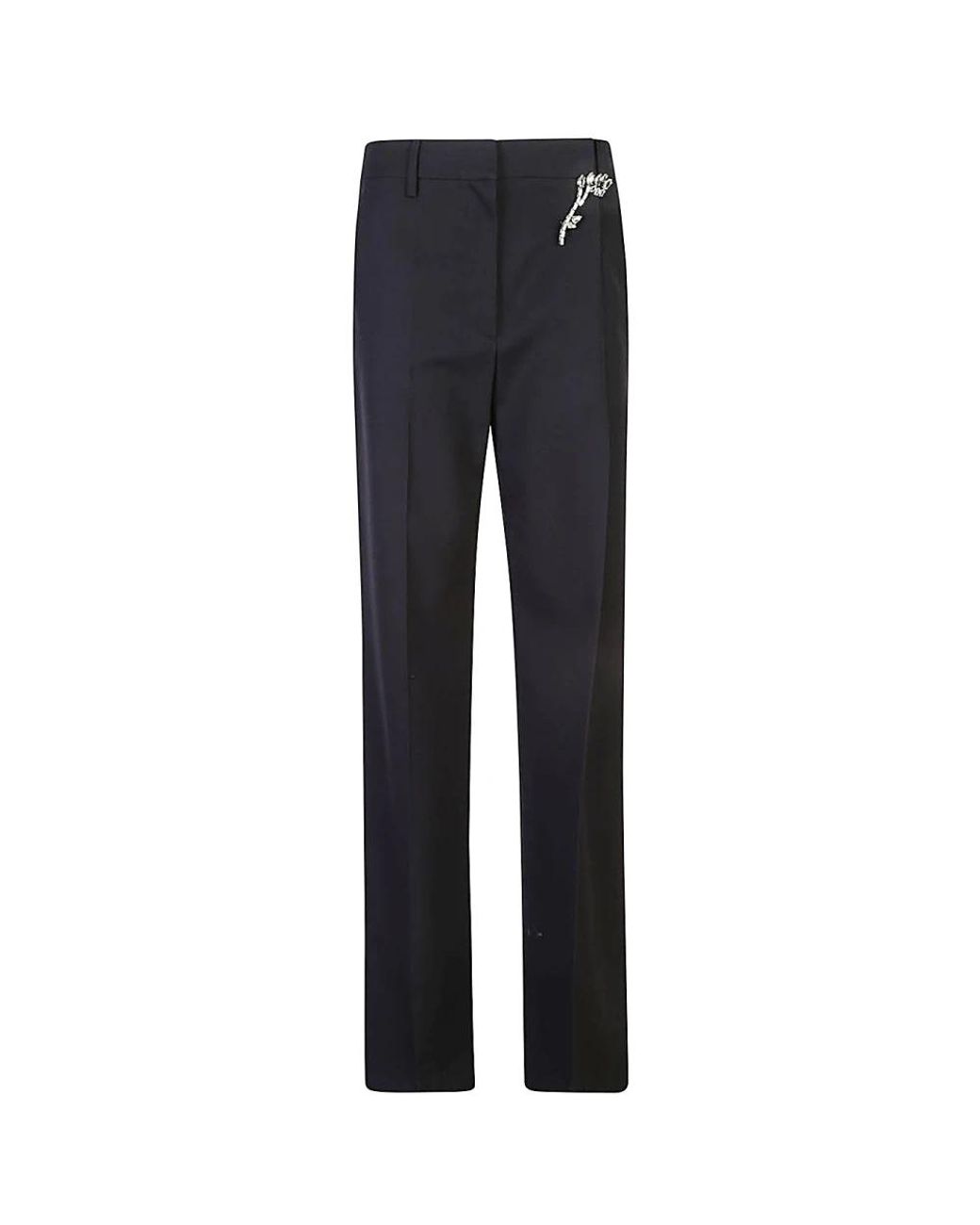 Prada Broeken ,Blauw ,Wol Blauwe Wollen Broek Elegant Chic Broche in het Blue