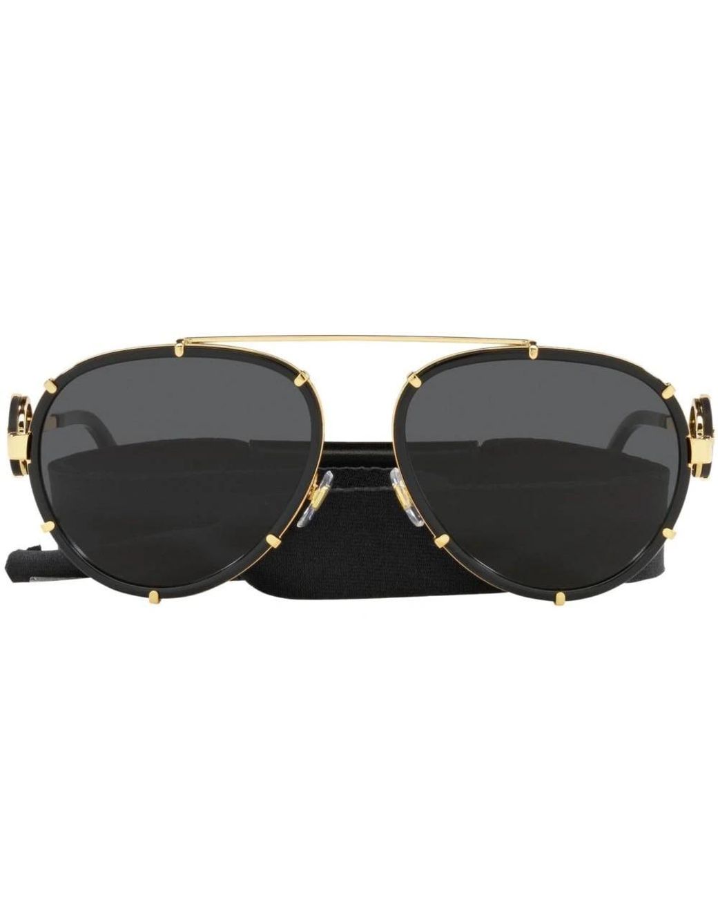 Versace Onregelmatige Metalen Zonnebril Met Koord in het Black