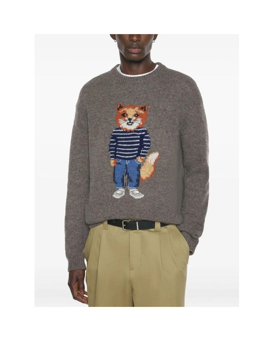 Maison Kitsuné Gray Round-Neck Knitwear for men