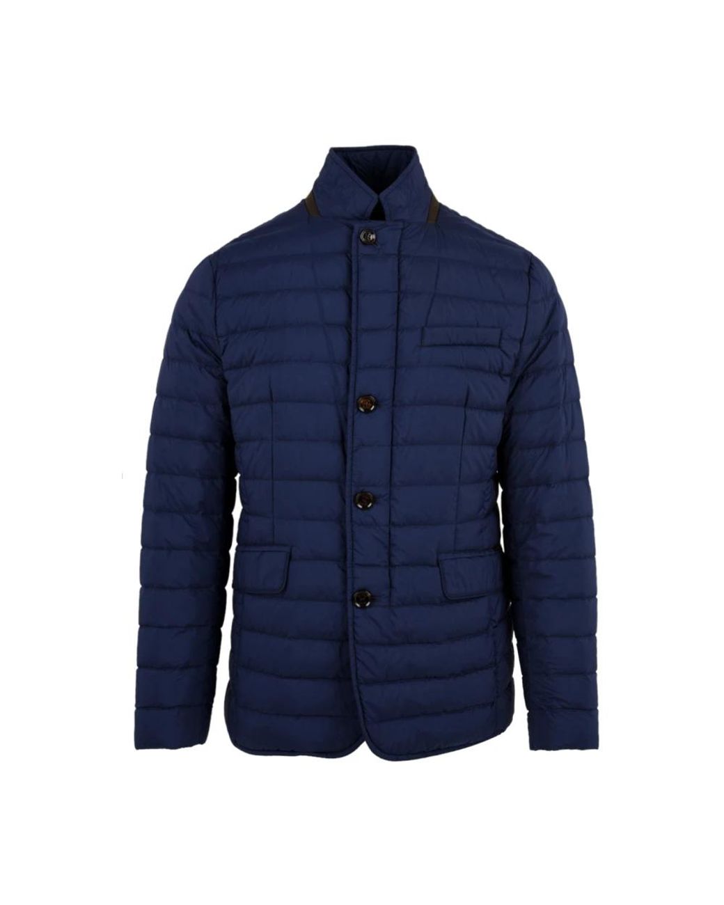 Moorer Jassen ,Blauw ,Gewatteerde Leren Jas Met Rits En Hoornknopen in het Blue voor heren