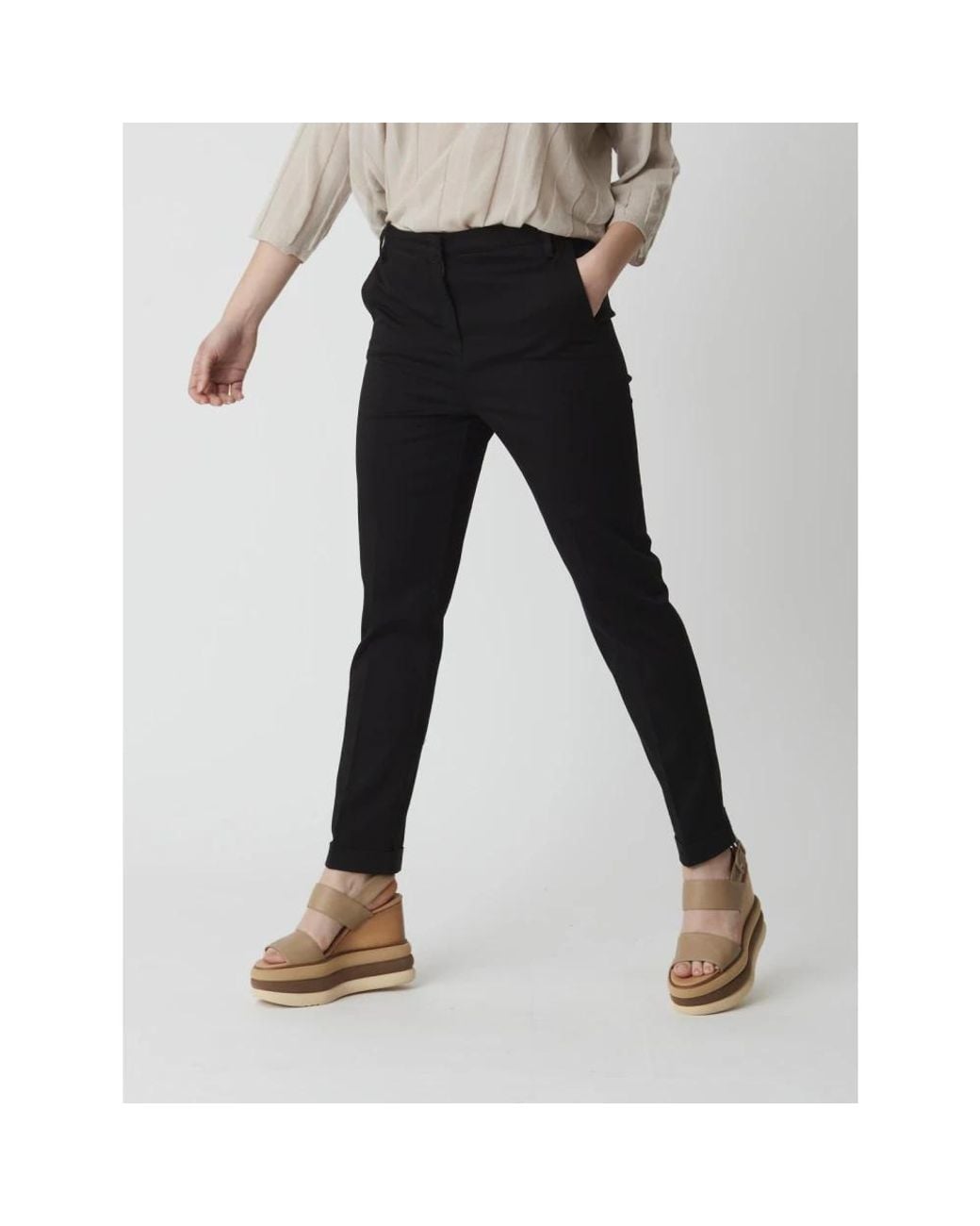 Manila Grace Black Slim-Fit Trousers