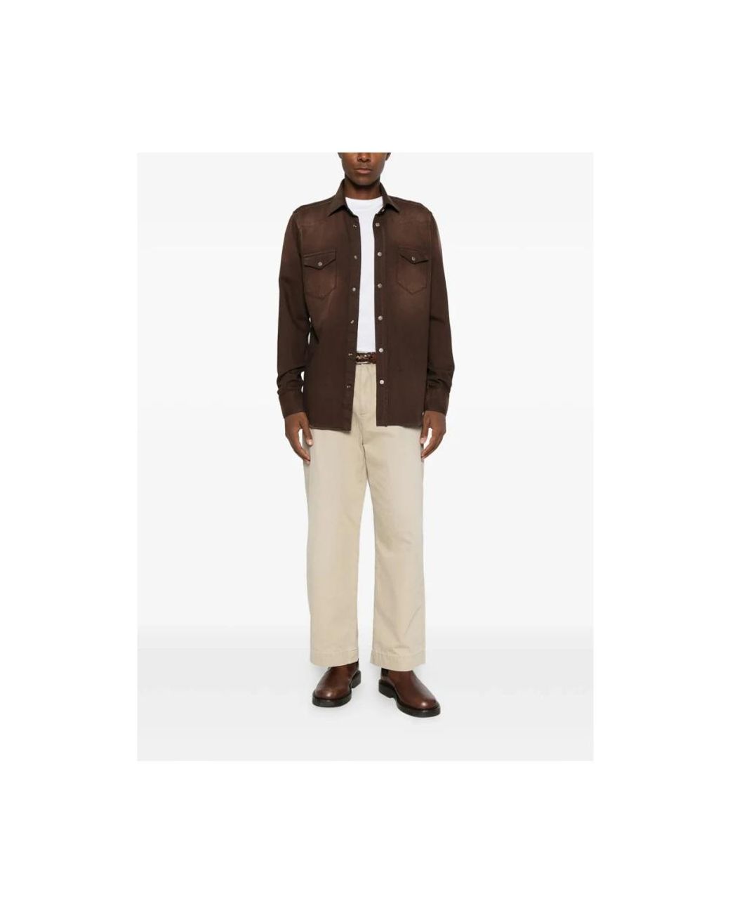 Sartorio Napoli Brown Denim Shirts for men