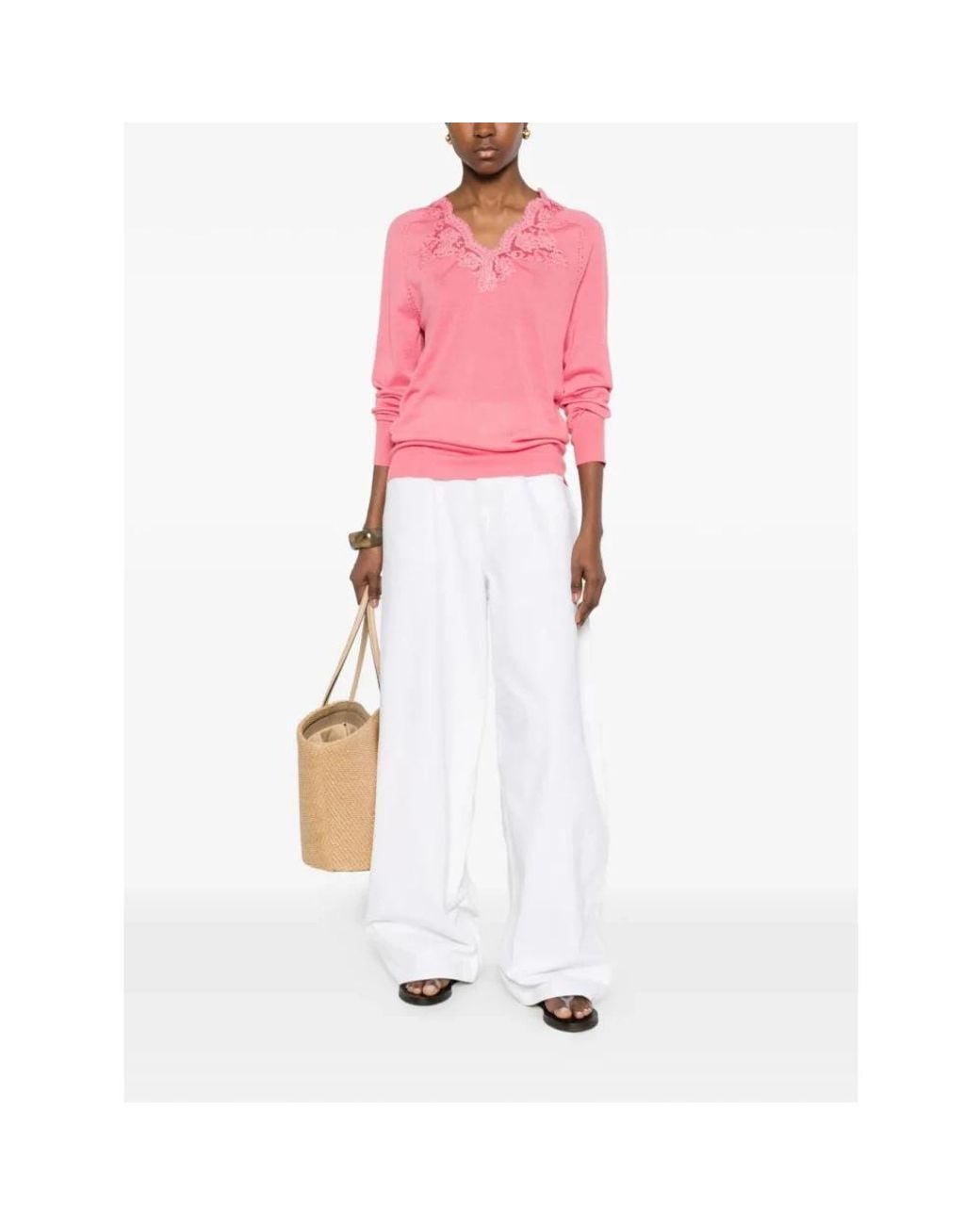 Ermanno Scervino Pink V-Neck Knitwear