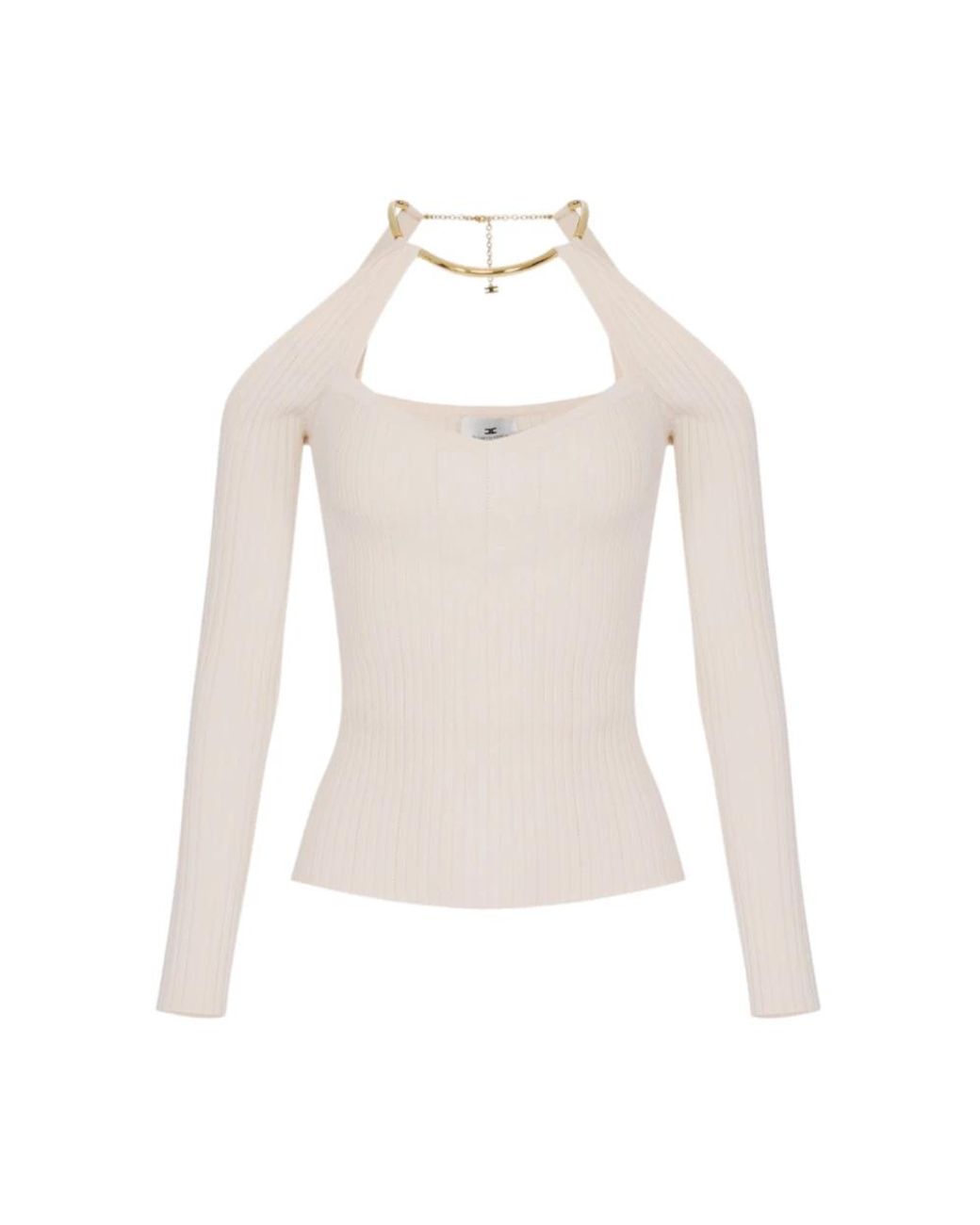 Elisabetta Franchi White Round-Neck Knitwear