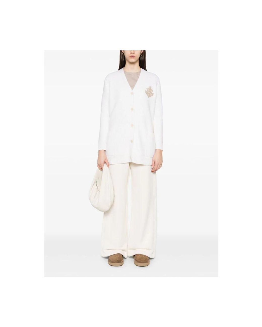 Max Mara Truien & Vesten ,Wit ,Witte Geribbelde Cardigan Met V-Hals in het White
