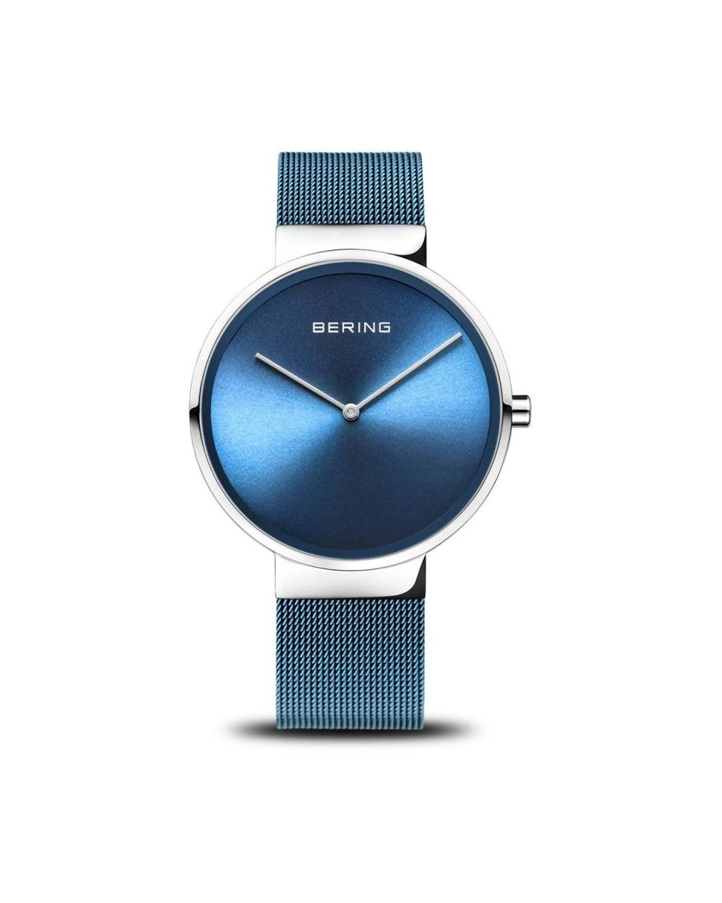 Bering Accessoires ,Blauw Horloge Classic Zilver Glanzend Roestvrijstalen Armband En Saffierglas 14539-308 in het Blue