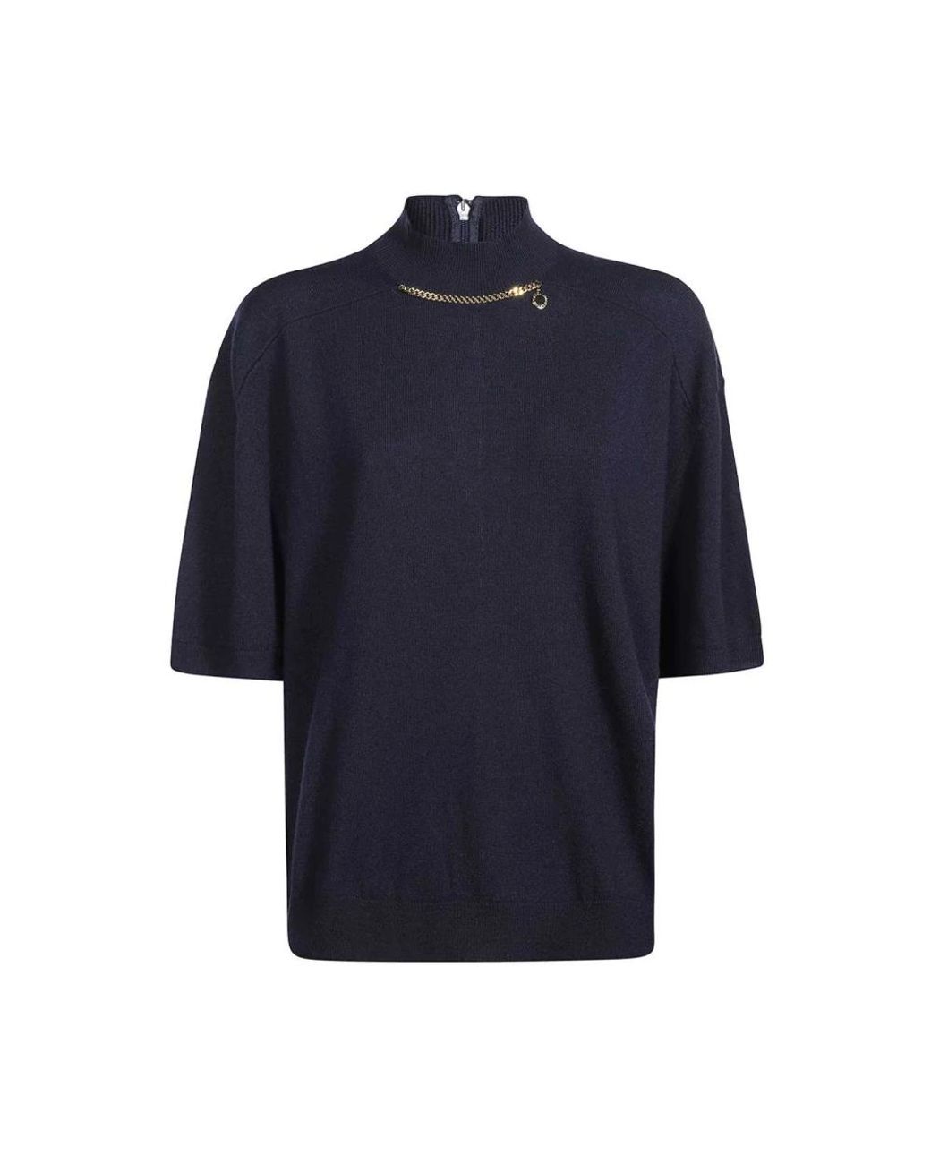 Stella McCartney Truien & Vesten ,Blauw ,Wol Geribbelde Wollen Coltrui Met Applicatie in het Blue