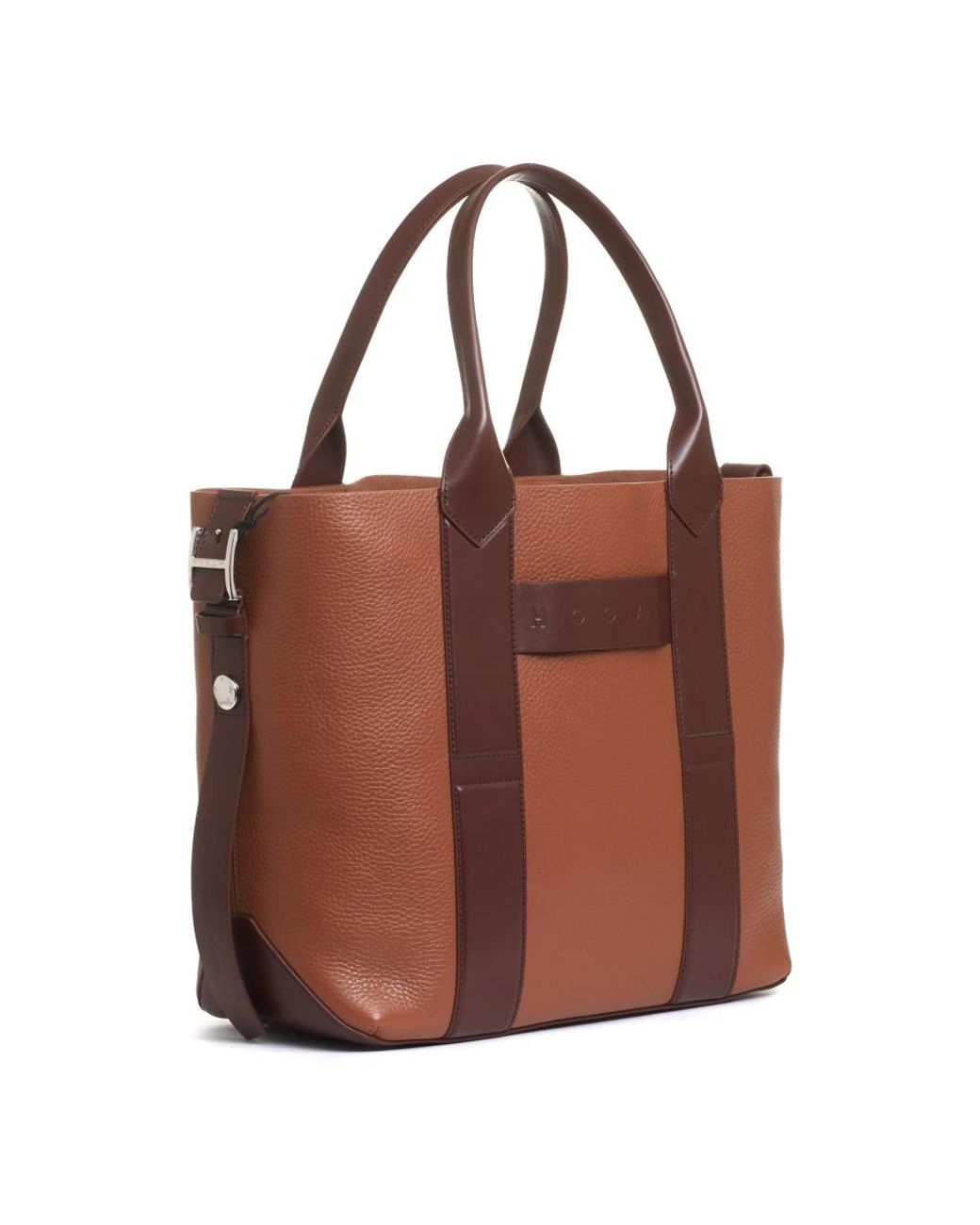 Hogan Brown Script Medium Leather Handbag