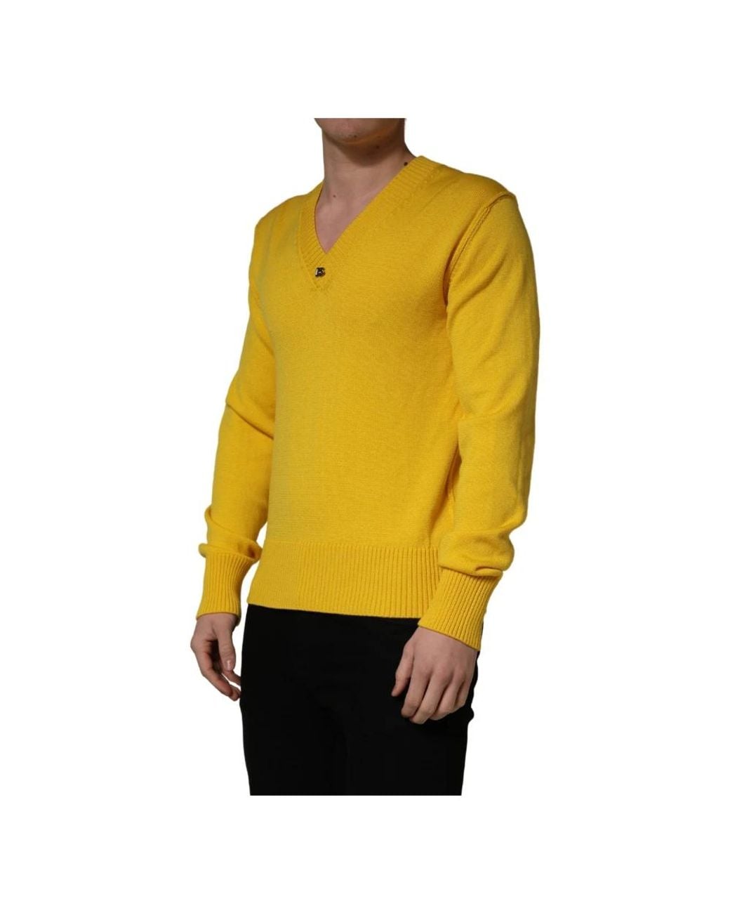 Dolce & Gabbana Yellow V-Neck Knitwear for men
