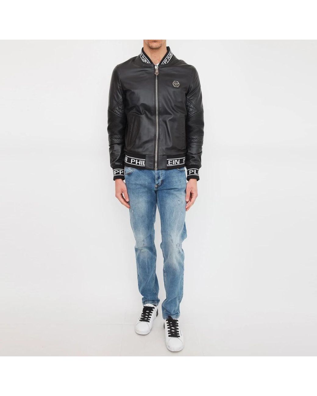 Philipp Plein Black Leather Jackets for men