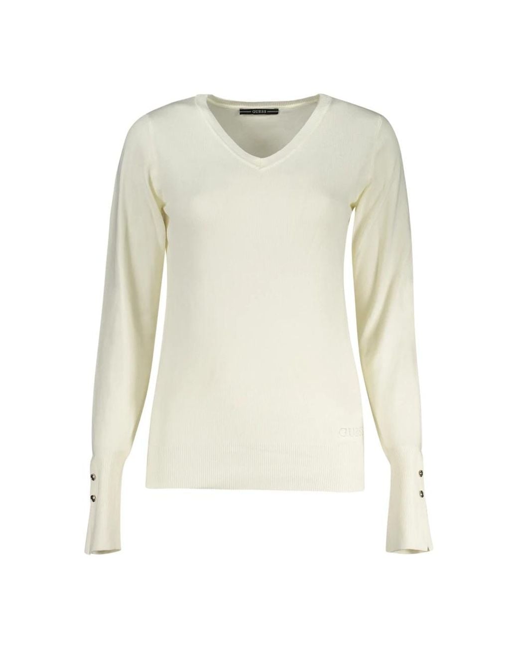 Guess White V-Neck Knitwear
