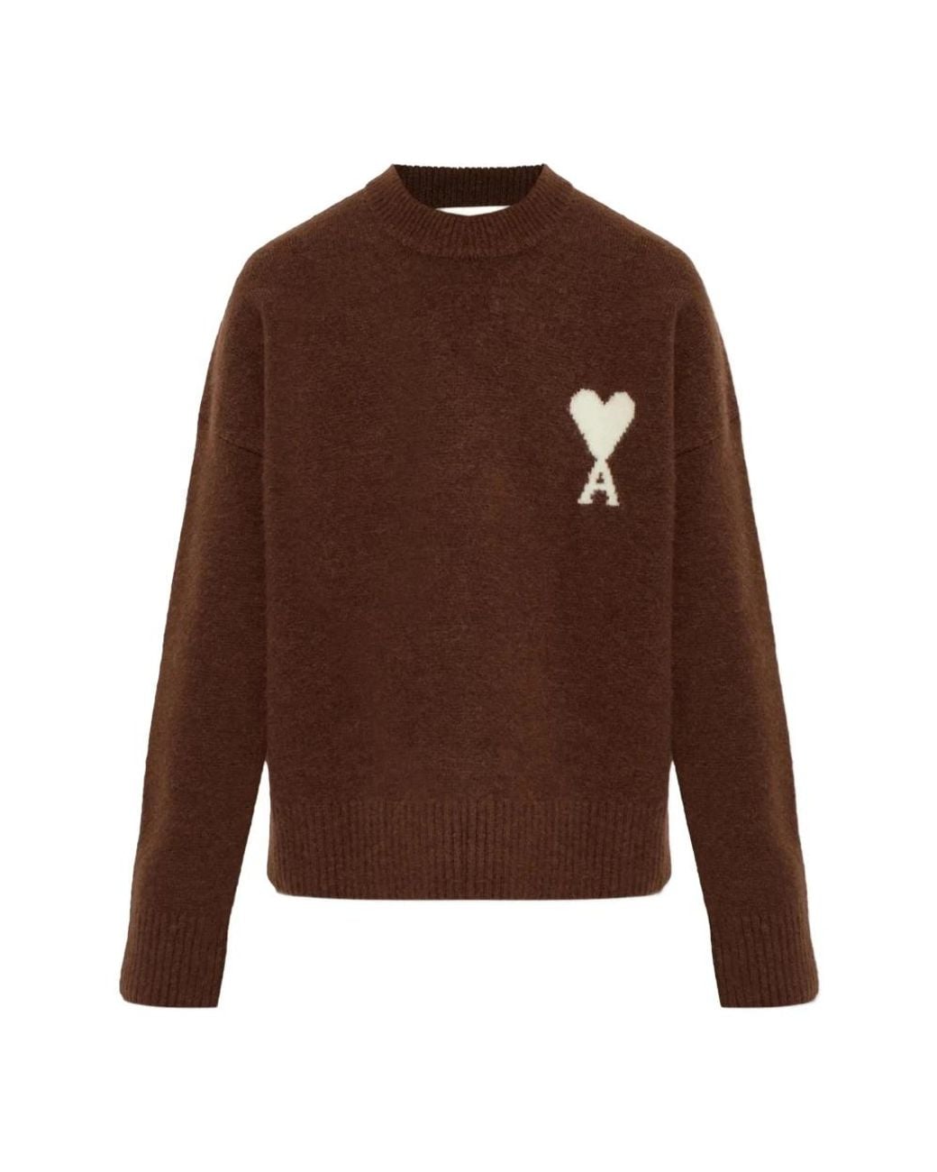 AMI Brown Rundhals-Pullover Mit Ami De Coeur