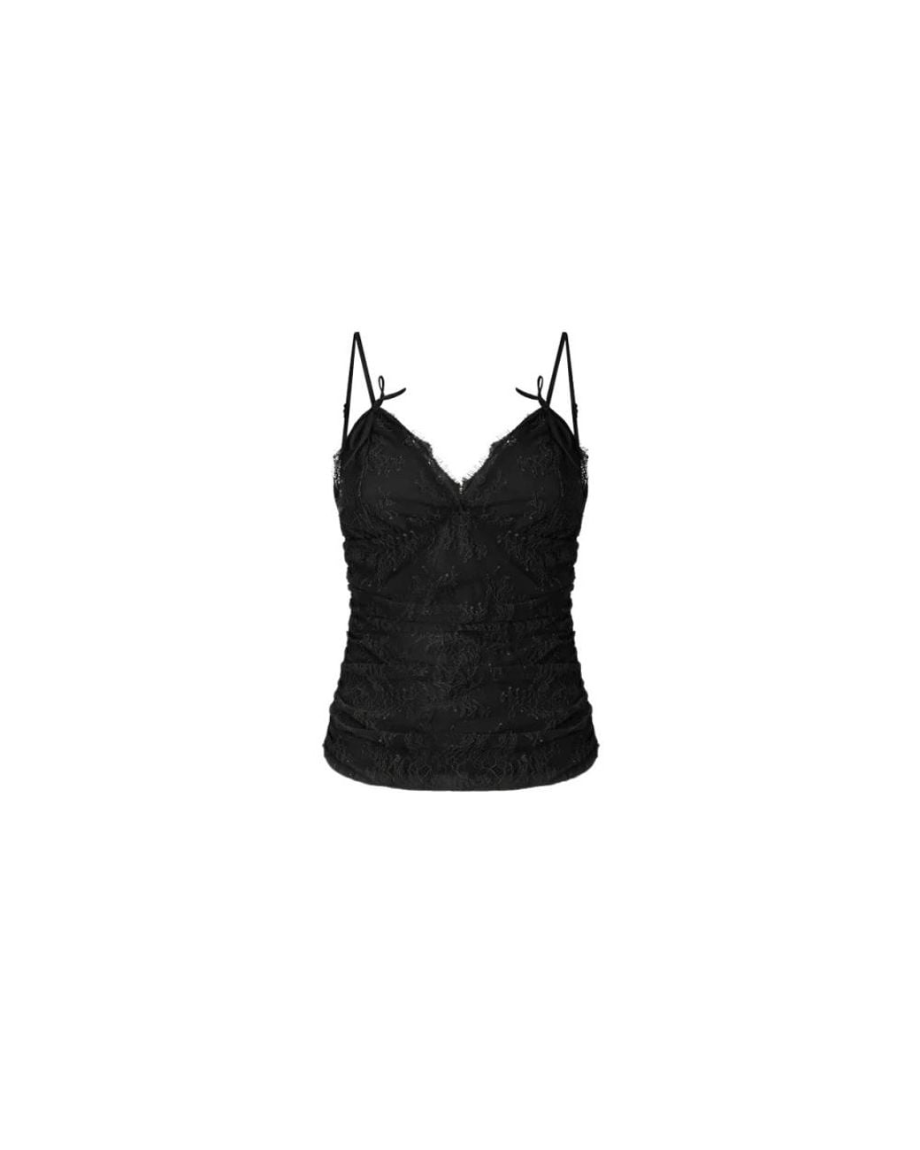 Pinko Black Floral Lace Top With Shoulder Straps