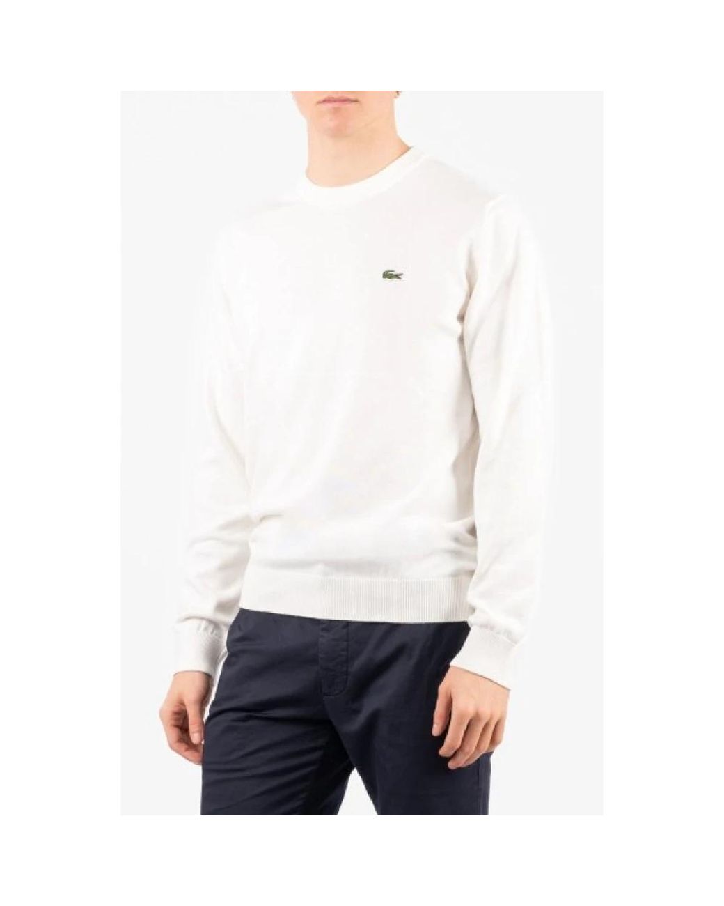 Lacoste White Round-Neck Knitwear for men