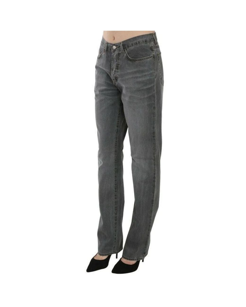 Just Cavalli Just Cavalli Gray Washed Mid Waist Straight Denim Pants Jeans