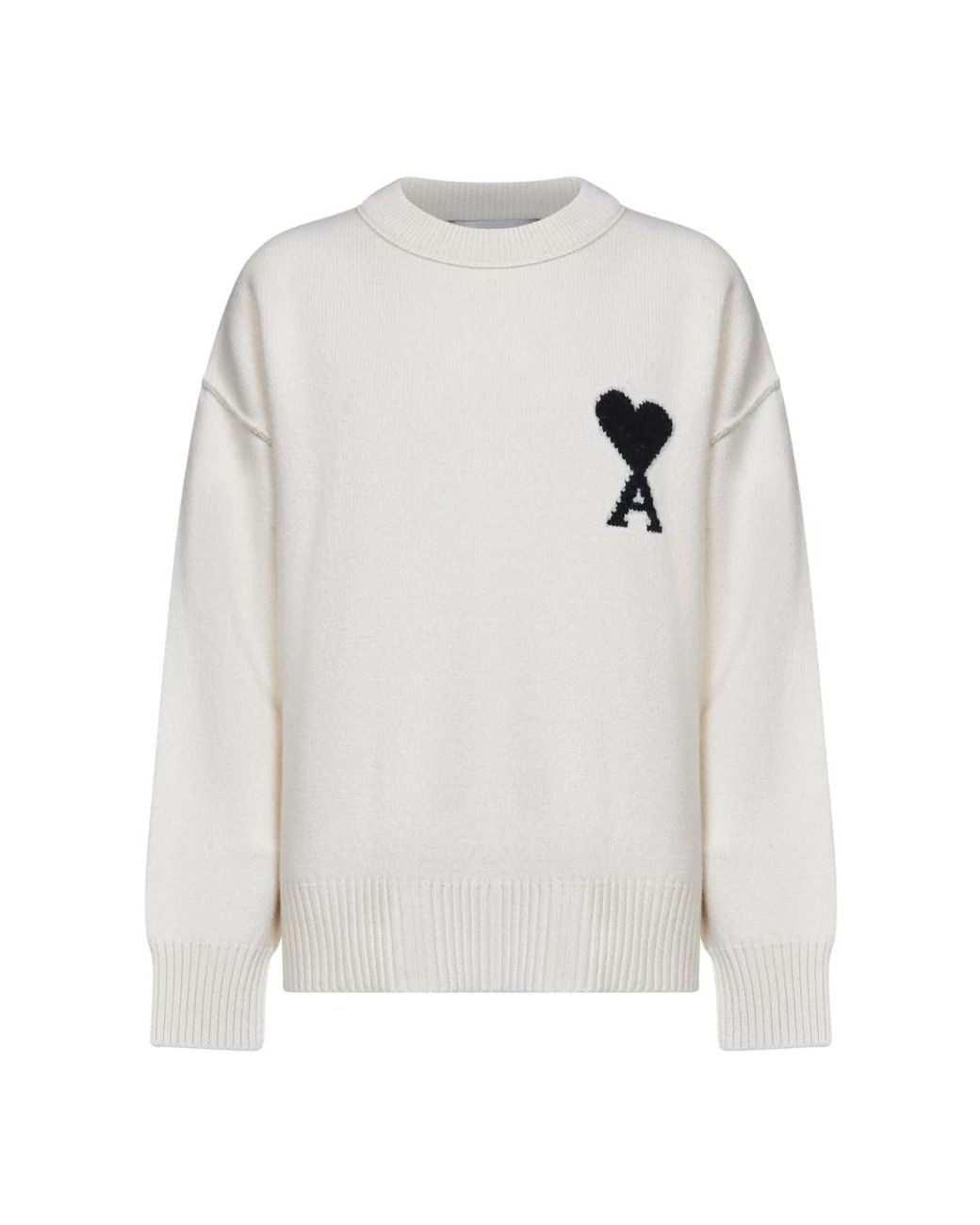 AMI White Round-Neck Knitwear for men