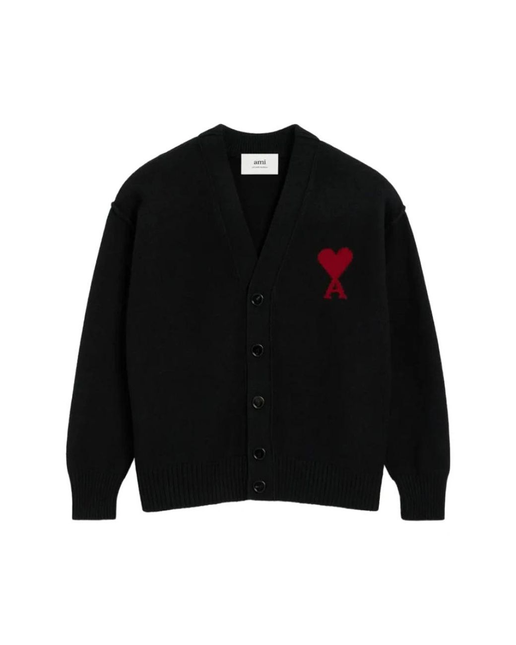 AMI Black Wool De Coeur Cardigan