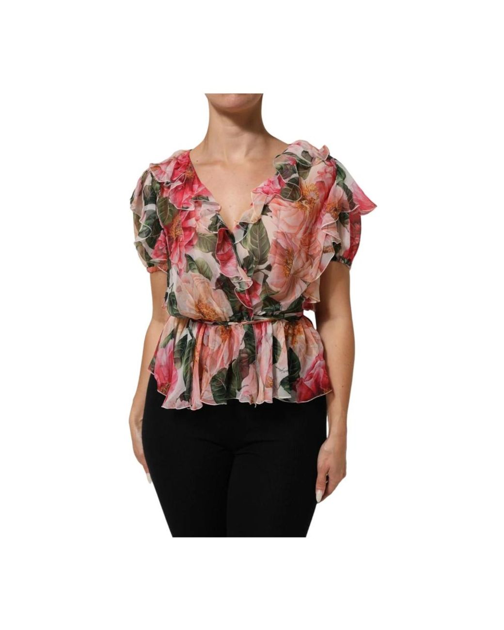 Dolce & Gabbana Overhemden ,Veelkleurig ,Zijden Blouse Met V-Hals in het Red