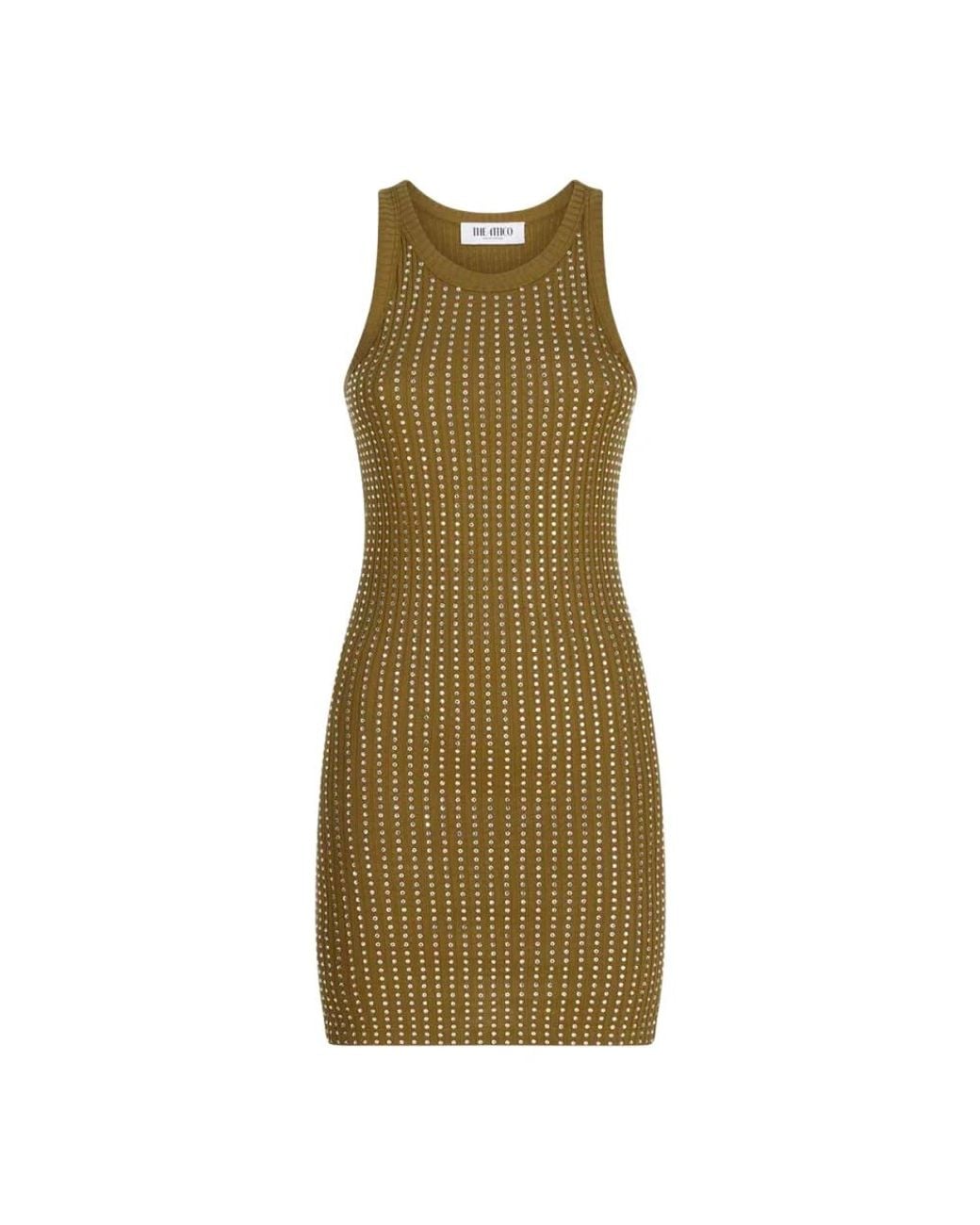 The Attico Green Military Mini Dress With Rhinestones