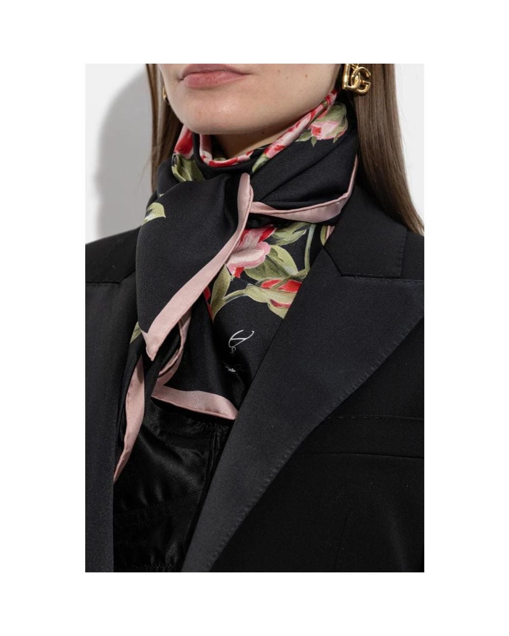 Dolce & Gabbana Accessoires ,Zwart ,Zijden Twill Sjaal Met Rozenboeketprint in het Black