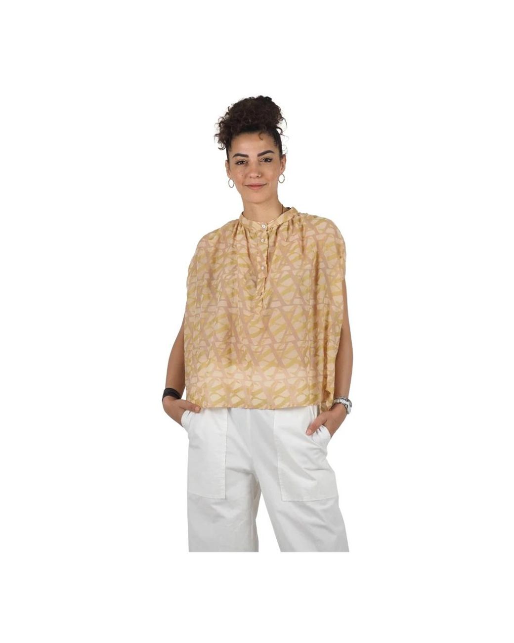 ALESSIA SANTI Overhemden ,Katoen Fantasy Top Blouse Voor Vrouwen in het Natural