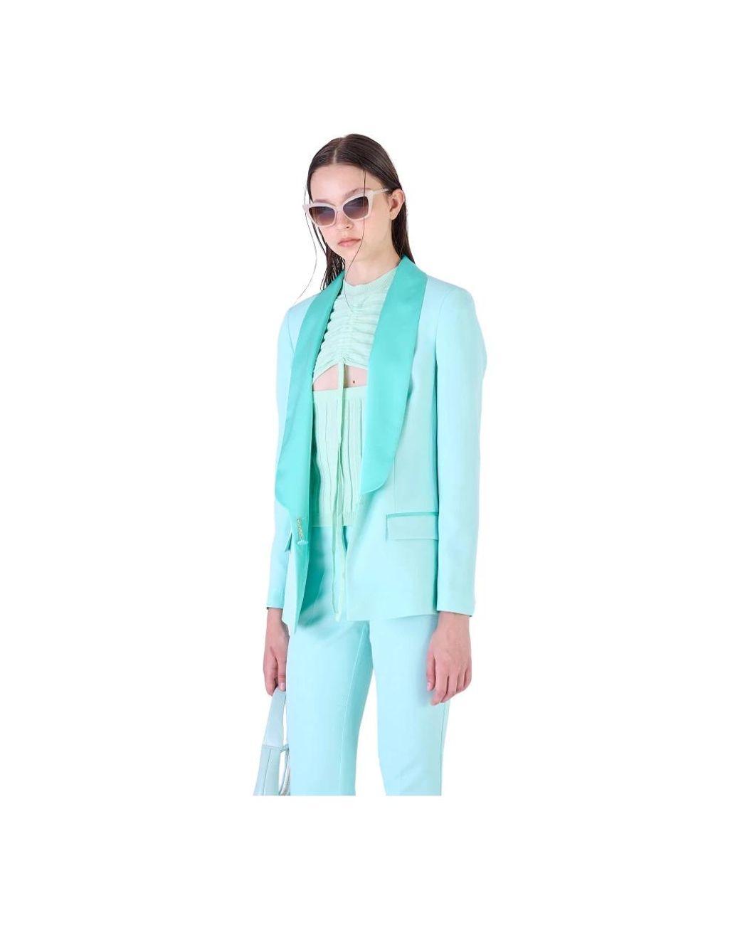 Silvian Heach Jassen ,Groen ,Leer Blazer Met Sjaalkraag En Zijzakken in het Blue