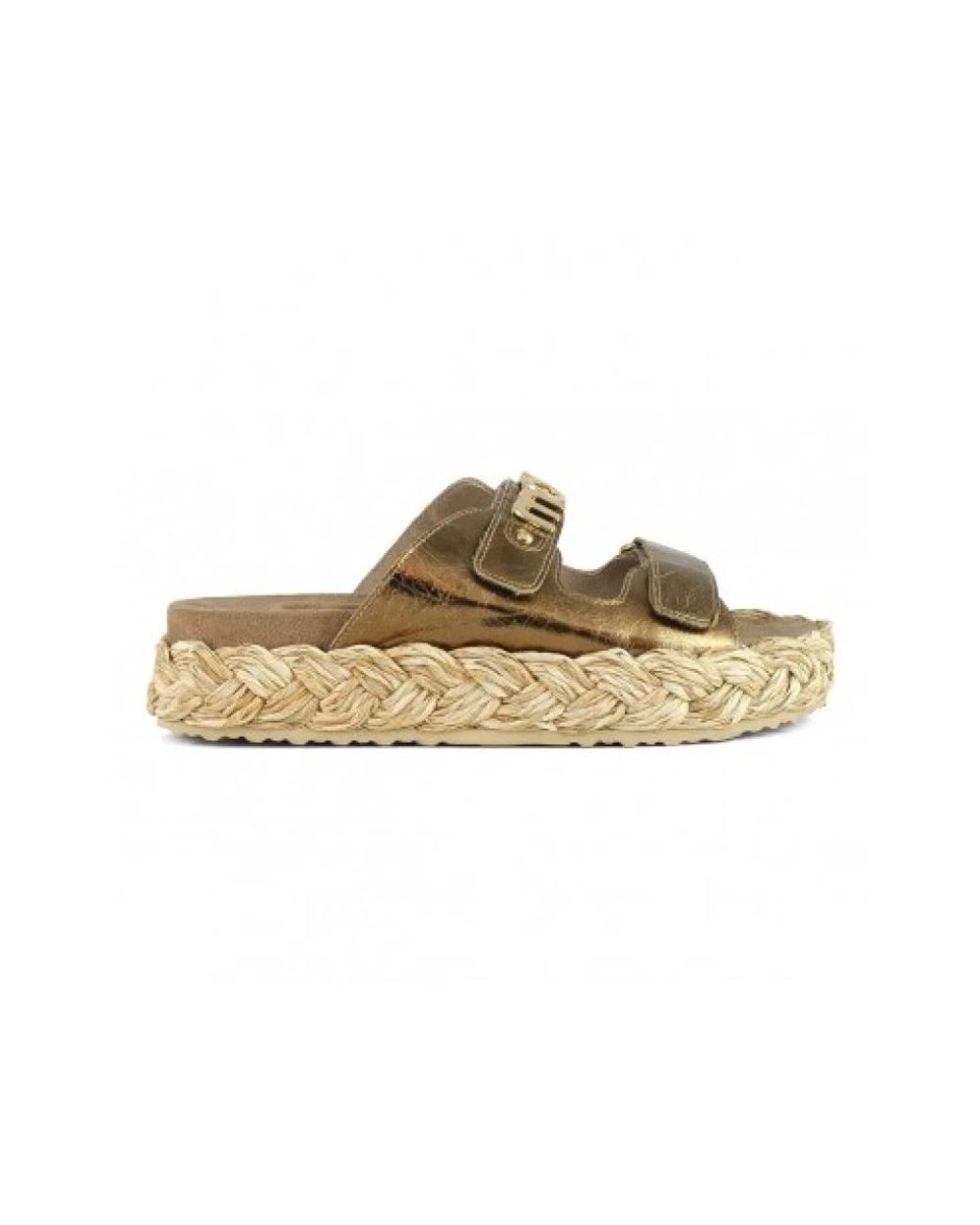 Mou Metallic Sandalia Raffia Braid