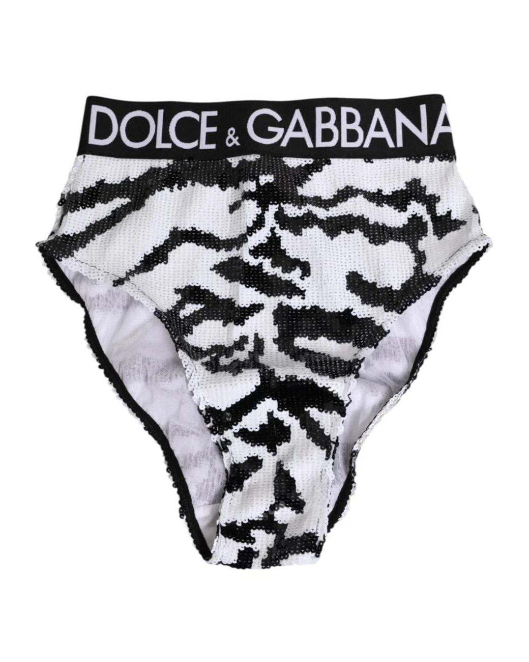 Dolce & Gabbana Ondergoed ,Wit ,Pailletten Zwart Wit Paillet Hoge Taille Slipje in het Black