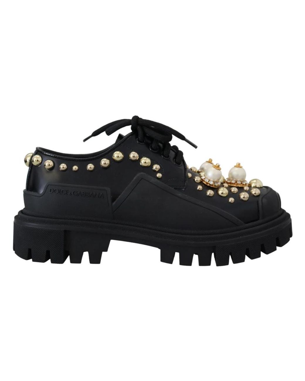 Dolce & Gabbana Black Timeless Leather Derby Flats With Glam Accents