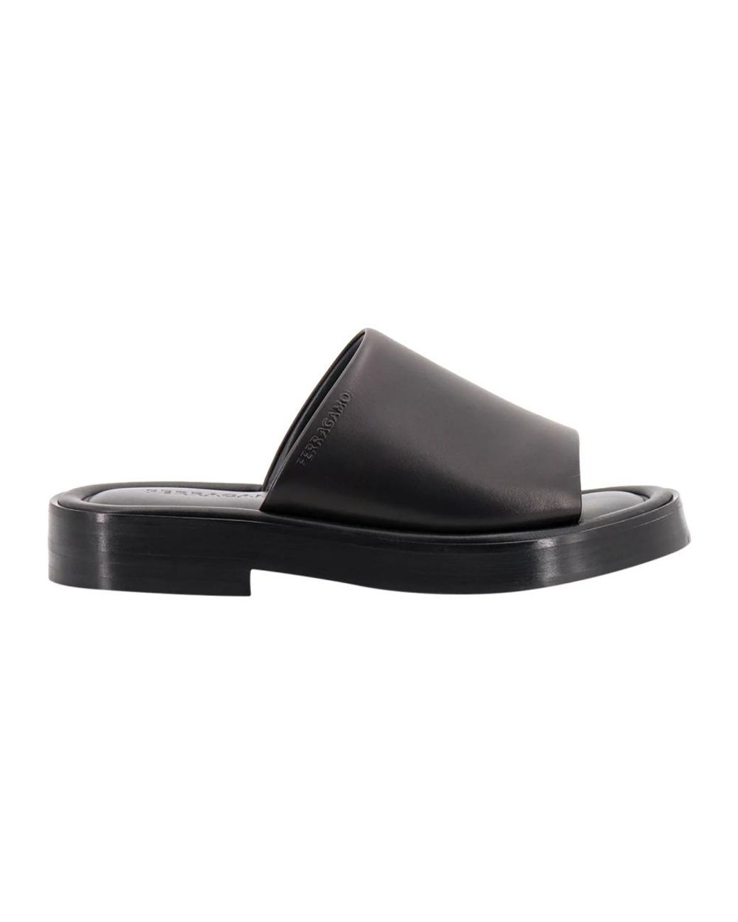 Ferragamo Schoenen ,Zwart ,Leer Zwarte Sandalen Met Ronde Neus in het Black voor heren