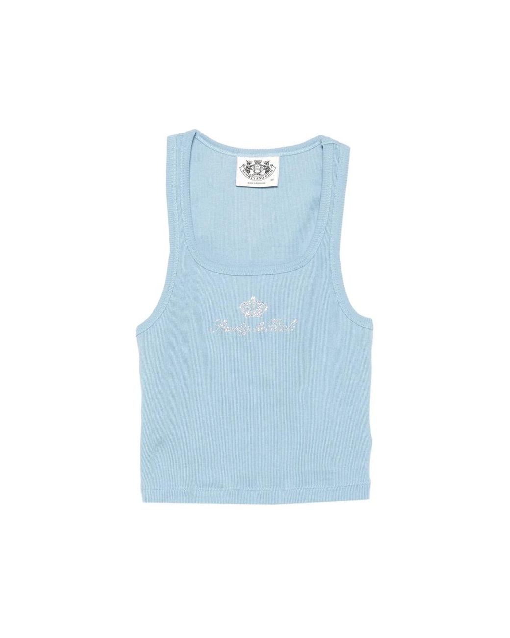 Sporty & Rich Blue Juicy Rhinestone-Logo Ribbed Tank Top