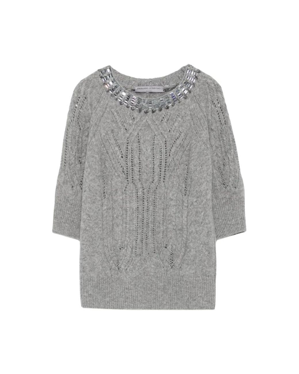Ermanno Scervino Gray Round-Neck Knitwear