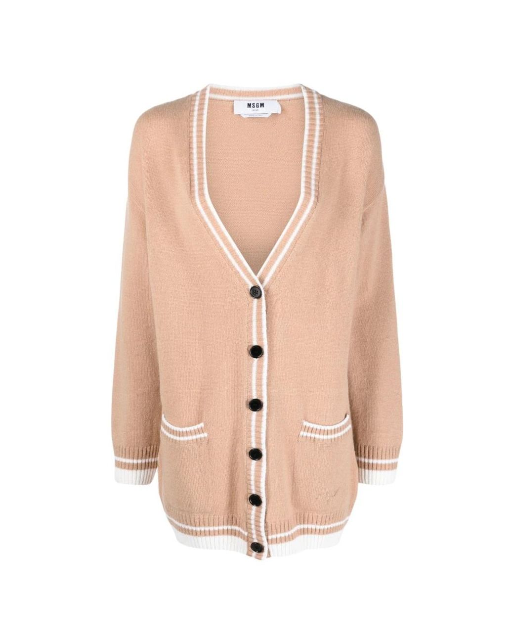 MSGM Truien & Vesten ,Wol Contrasting-Trim V-Neck Cardigan in het Pink