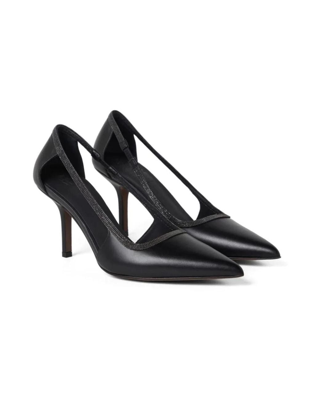 Brunello Cucinelli Black Nappa Leather Monili Pumps 80