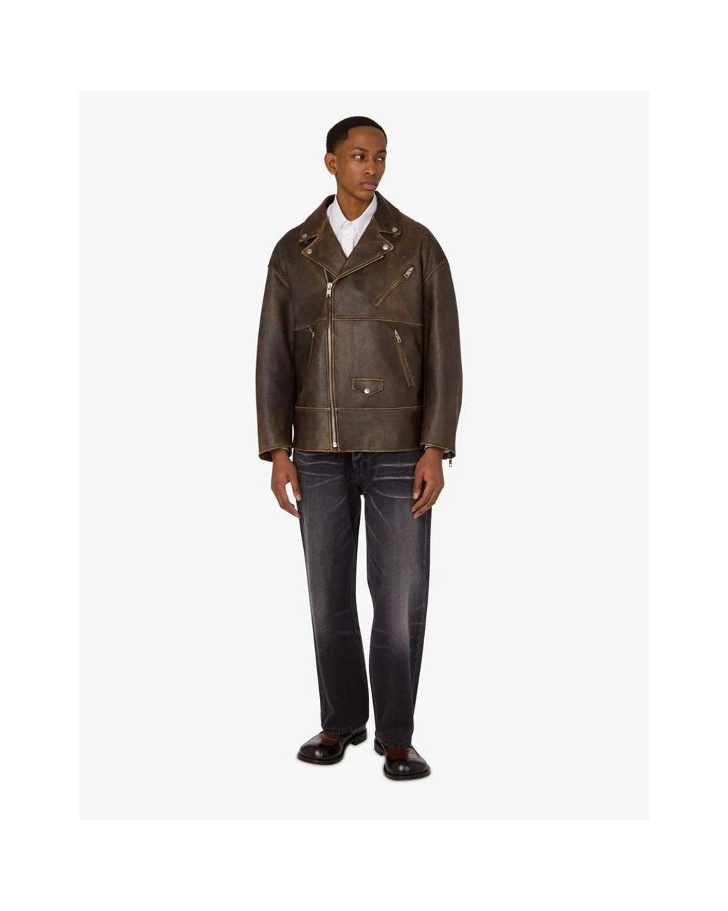 Moschino Brown Leather Jackets for men