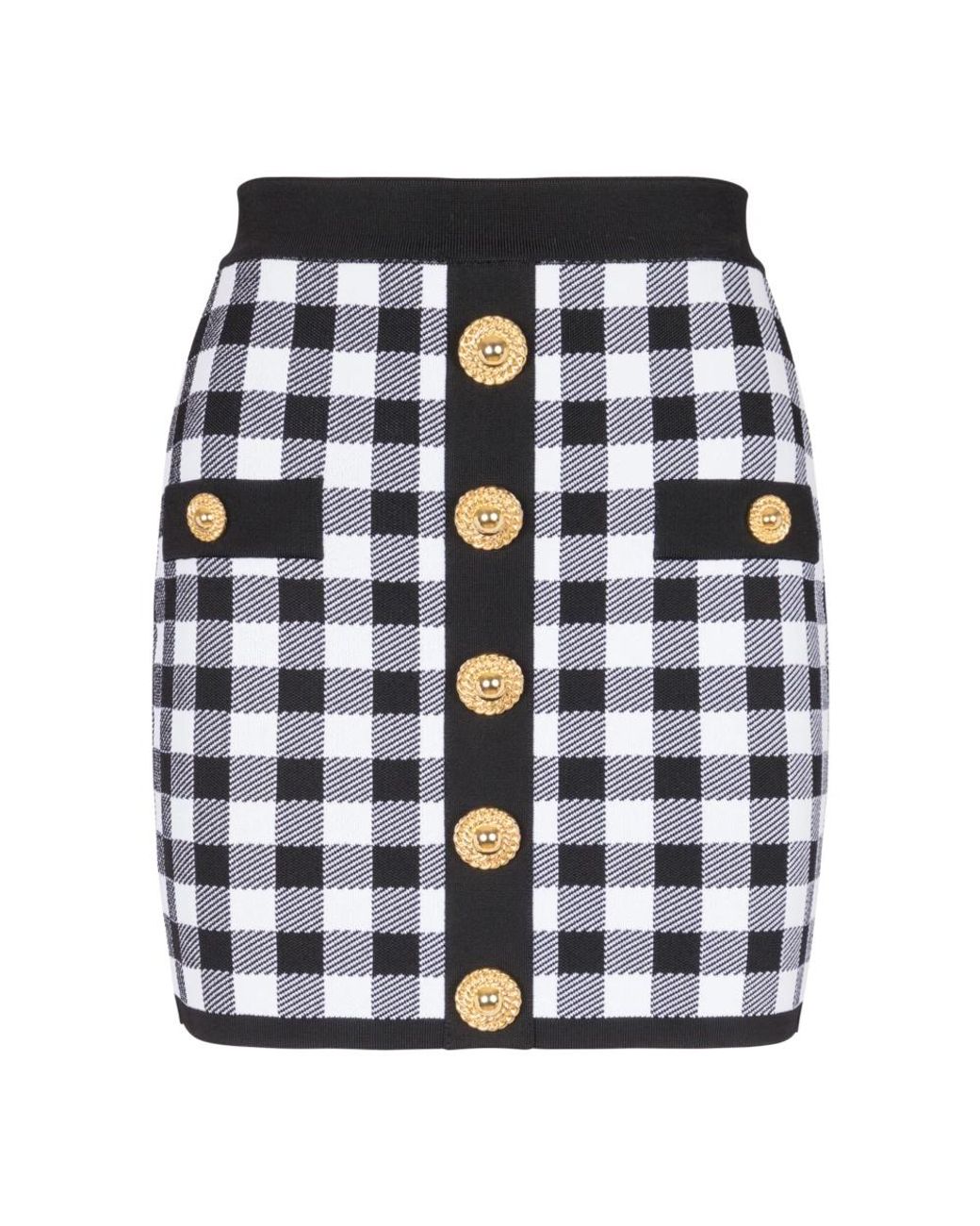 Balmain Fijngebreide Rok Met Ruitjesmotief in het Blue