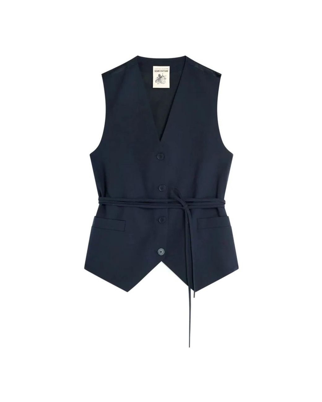 Semicouture Jassen ,Blauw ,Wol Donkerblauwe Wollen Vest Met Riem in het Blue