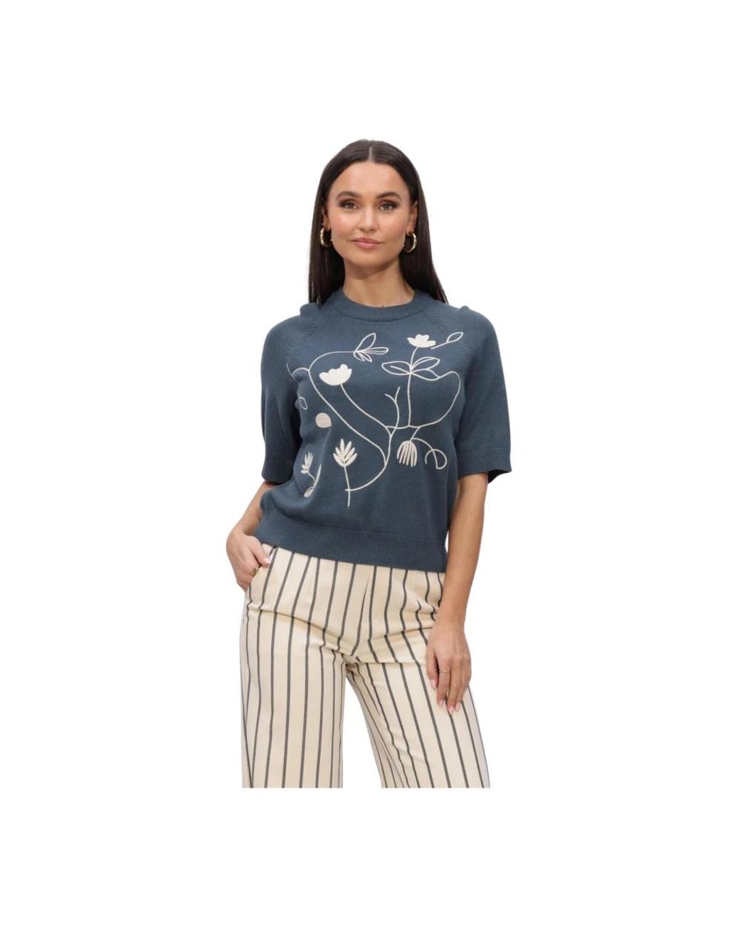 Object Truien & Vesten ,Blauw ,Polyester Objlaney Rubin Ss Pullover in het Blue
